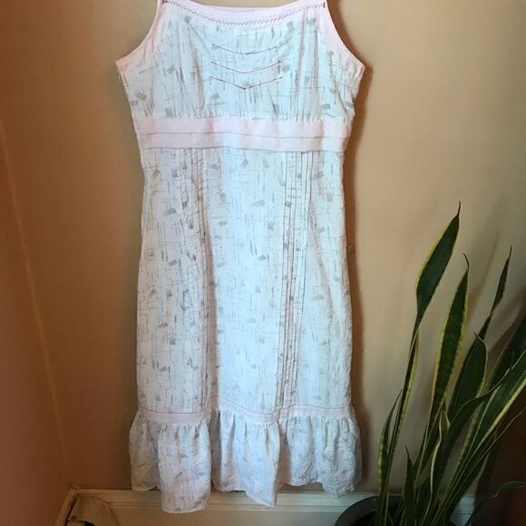 L33 White flounced Sundress Boho Prarie cottagecore twee kentucky derby! Cotton! - Picture 4 of 14